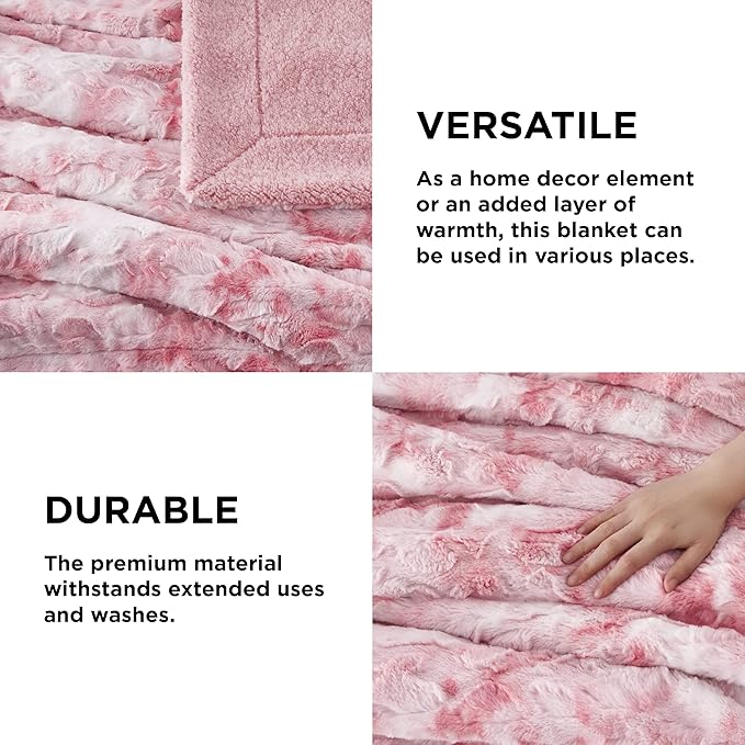 Bedsure GentleSoft Sherpa Fluffy Throw Blanket - Fleece Warm and Cozy Throw for Women Gift, Plush & Fuzzy Faux Christmas Fur Blanket for Couch, Sofa, Bed Decor, Tie Dye Design, Pink, 50x60 Inches