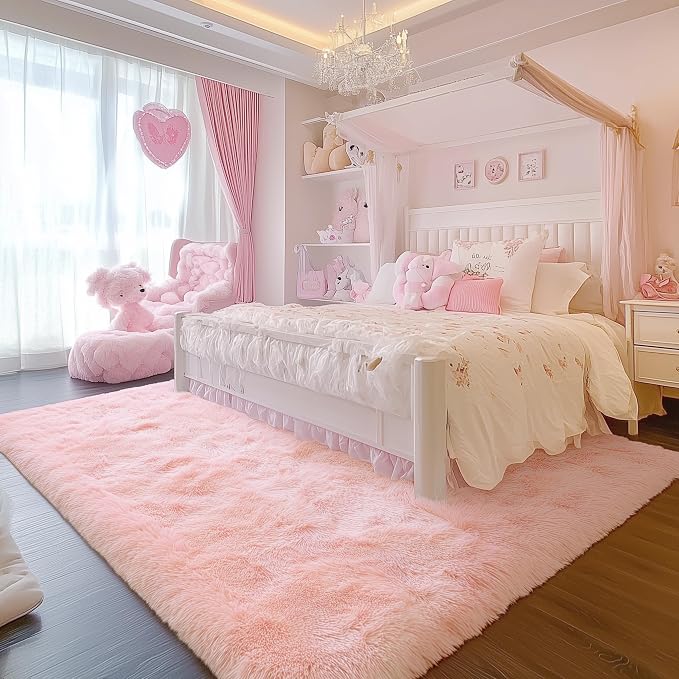 Pink Rugs for Girls Bedroom 4x6 Ft Cute Girls Room Decor Aesthetic Area Rug | - Image 6
