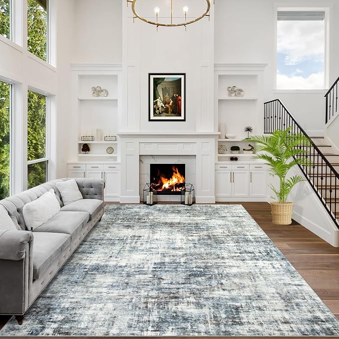 4x6 Area Rugs for Living Room: Washable Abstract Blue Multi Badroom Carpet | by GENTDRIZZ