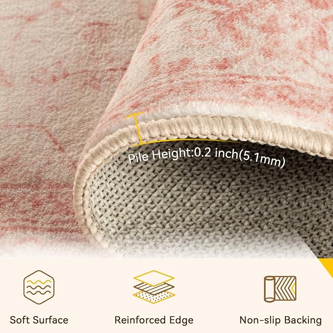 RELEANY Washable Area Rug, Round 4ft, Water Repellent, Pet Friendly, Vintage - Image 3