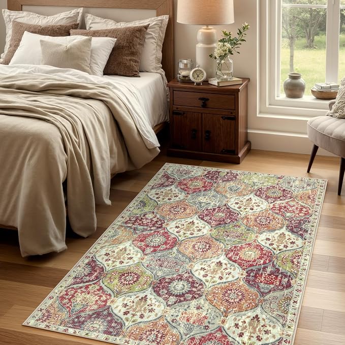 Lahome Moroccan Washable Rugs for Living Room, 4x6 Rug for Bedroom Non-Slip | - Image 4