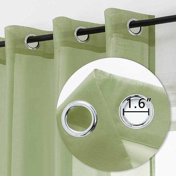 DUALIFE Sage Green Sheer Grommet Curtains 120Inches Extra Length for Bedroom -Light Filttering Curtains Drapes 2 Panels for Living Room Party Backdrop?52W X 120L Inch
