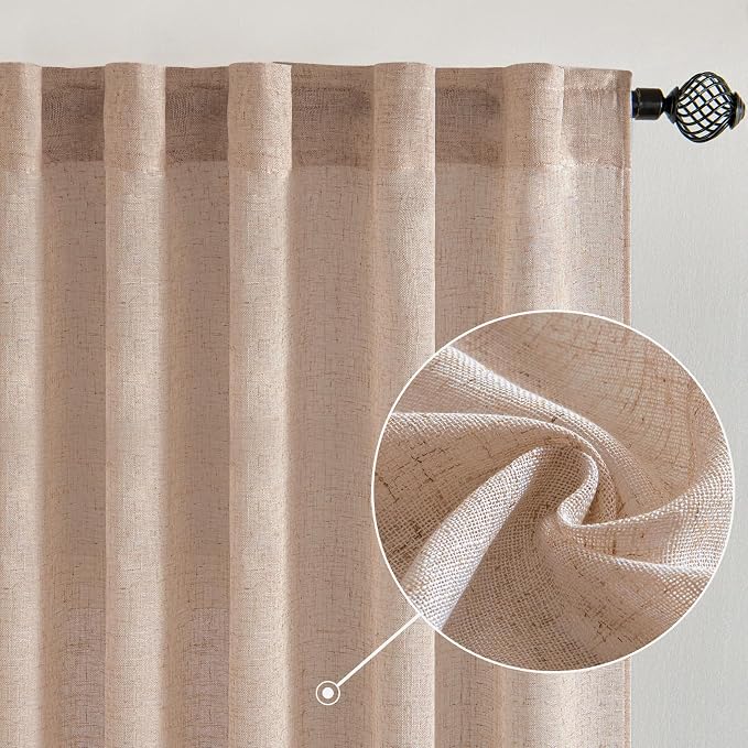 MIULEE Natural Beige Linen Curtains 52x45 Inch Long - Image 2