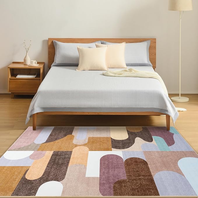Ompaa Living Room Rug 5x8 Brown Area Rug Machine Washable Rug Non Slip Indoor - Image 2