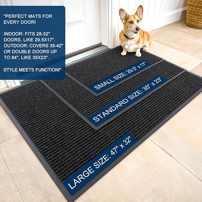 OLANLY 2-Pack Front Door Mats 71x47, Waterproof Heavy-Duty Doormats | Off-Black - Image 2