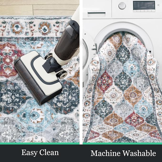 HEBE Hallway Runner Rug 2'8''x8', Washable Non Slip Kitchen Rug Runner | Soft - Image 4
