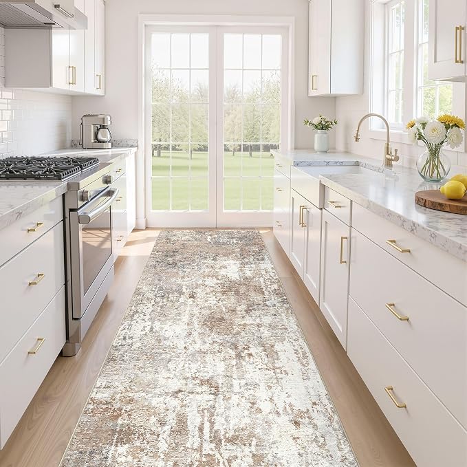 LOONGRUG Runner Rug 3x8 Washable Non-Slip Kitchen Neutral Modern Rug | Abstract by LOONGRUG
