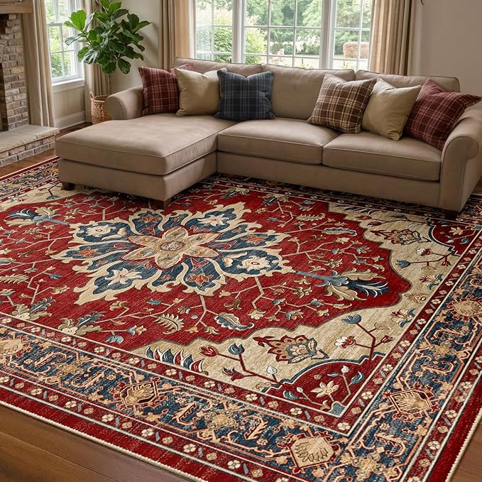 RELEANY Washable Area Rug, Water Repellent, Pet Friendly, Vintage Floral Boho by RELEANY