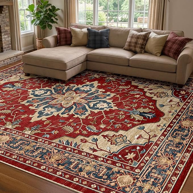 RELEANY Washable Area Rug, Water Repellent, Pet Friendly, Vintage Floral Boho by RELEANY