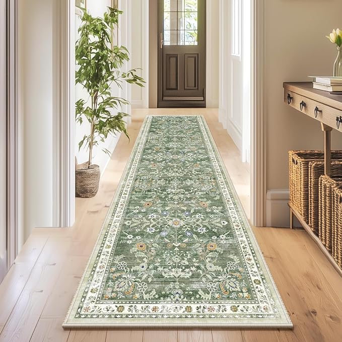 Yamaziot 2x6 Washable Hallway Runner Rug Non Slip Floral Carpet, Sage Green | - Image 8