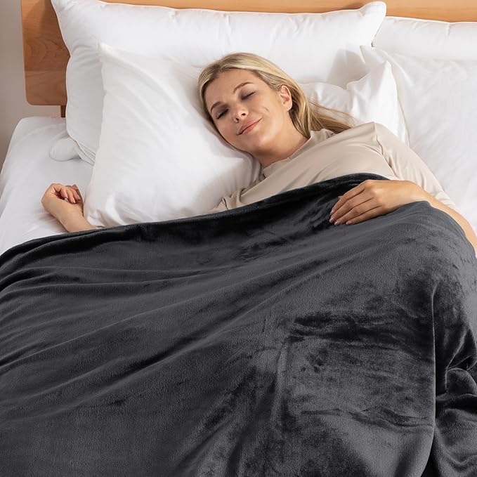 Exclusivo Mezcla Fleece Blanket Twin Size for Bed, Super Soft and Warm, All Season Use, Cozy, Plush, Lightweight, 90x66 Inches, Dark Grey