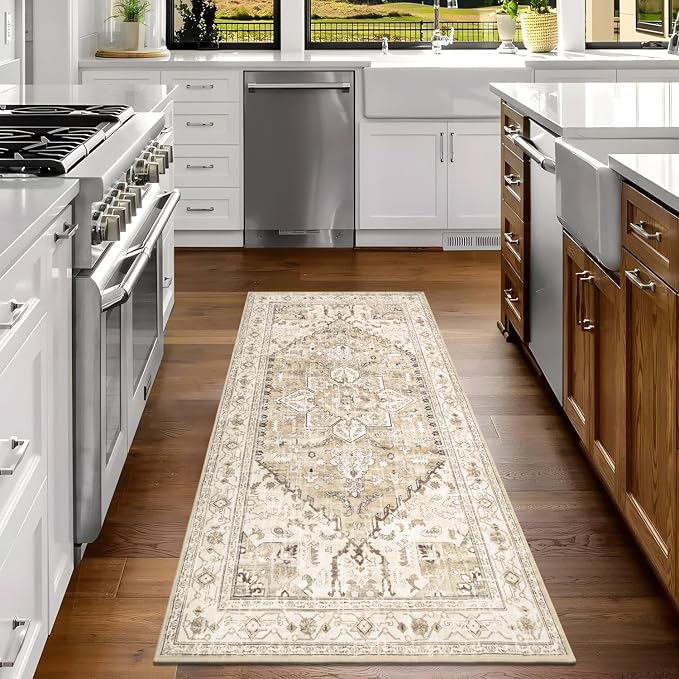 Yamaziot Washable Runner Rug, 3x6 Non-Slip Boho Vintage Hallway Kitchen Rug | - Image 9