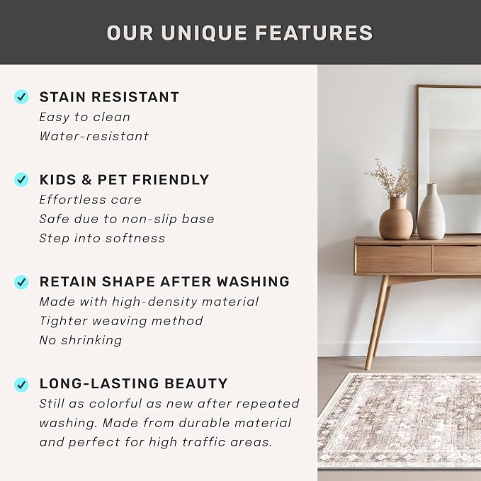 Boho Bathroom Rug 2x5 Runner, Neutral Farmhouse Kitchen Rugs, Small Throw - Image 7