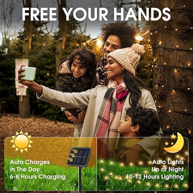 Solar String Lights Outdoor, 2 Pack 170FT 480 LED Waterproof Solar Christmas Lights with 8 Lighting Modes for Tree Xmas Decorations