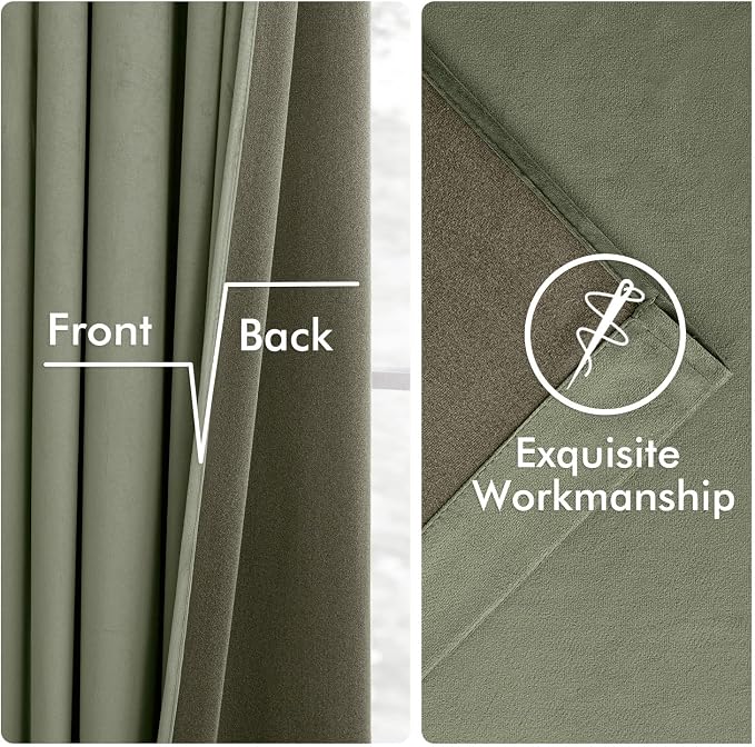 MIULEE Velvet Curtains 50W x 108L 2 Panels Sage Green Blackout Curtains | - Image 6