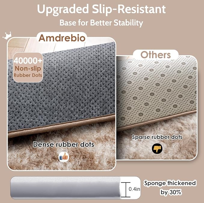 Amdrebio Beige Tan Furry Area Rug 4x6 - Image 6