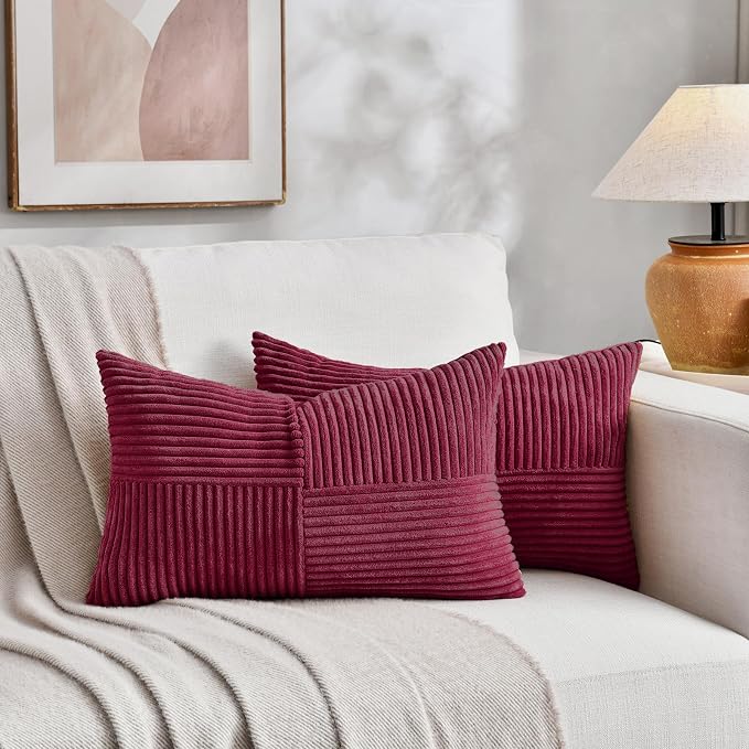 Fancy Homi 2 Packs Burgundy Lumbar Decorative Throw Pillow Covers 14x24 Inch - Image 5