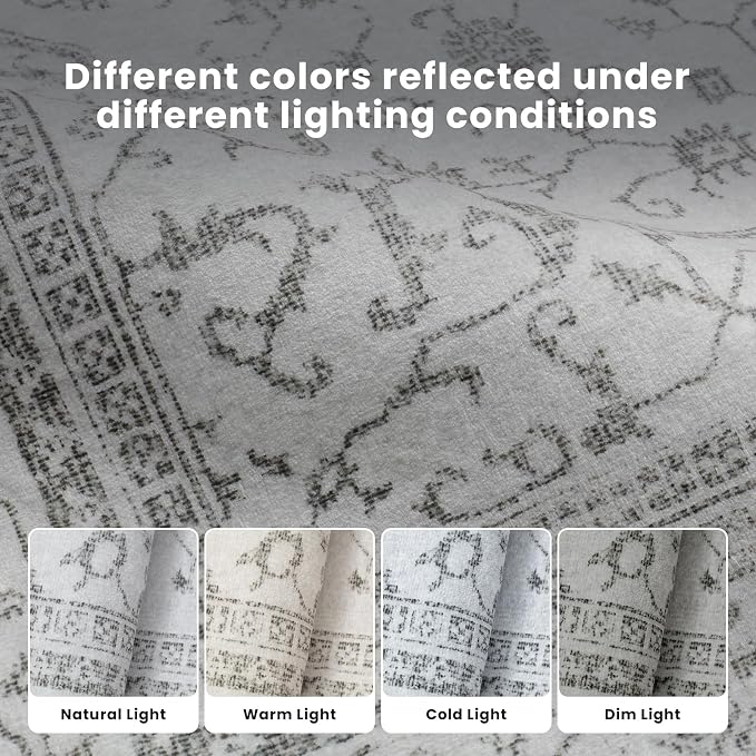 8x10 Boho Washable Area Rugs for Living Room, Dining Room-Gray White | Retro - Image 9