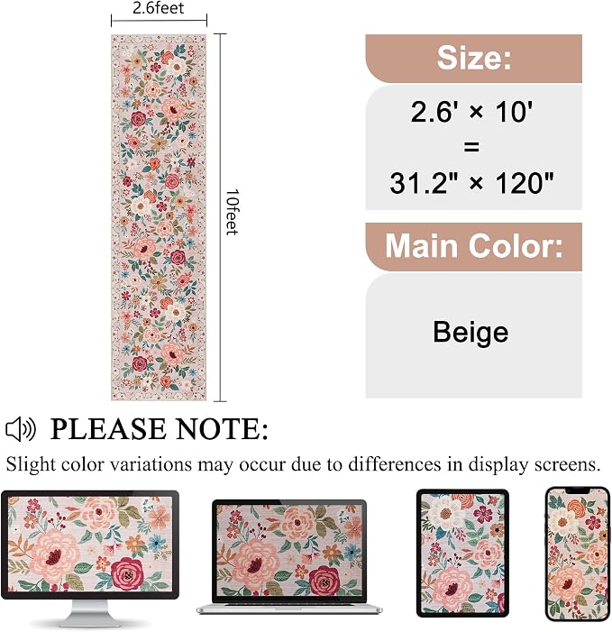 DUKINO 2.6x10 Runner Rug for Hallway, Washable Kitchen Rugs Non Slip, Low Pile - Image 2