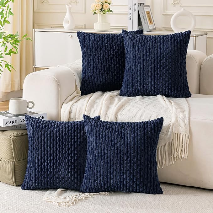 Set of 4 Navy Blue Decorative Throw Pillow Covers 26x26 Inch Corduroy Pillow by Cozoomy