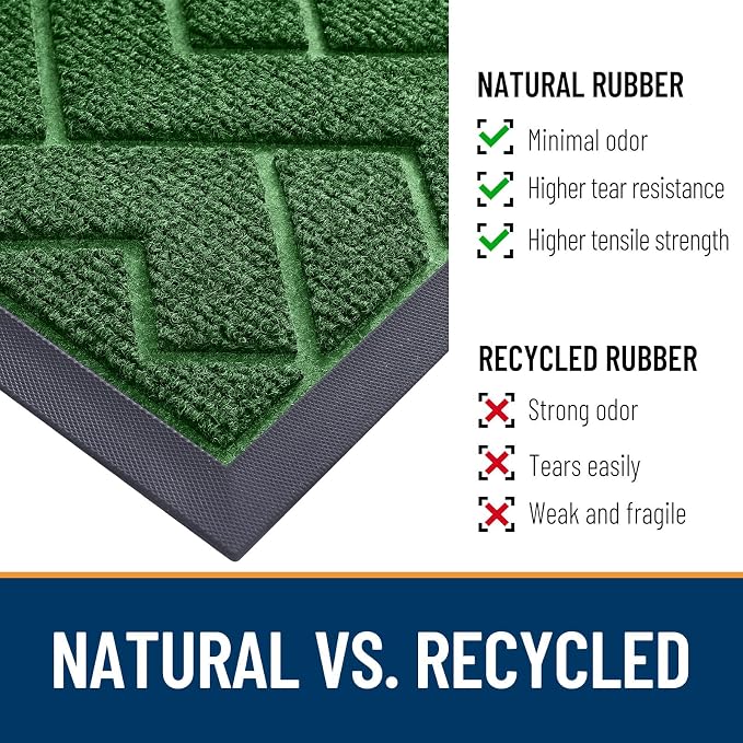 OLANLY Front Door Mat Outside 71x23, All-Season Absorbent Rubber Doormat | Green - Image 5