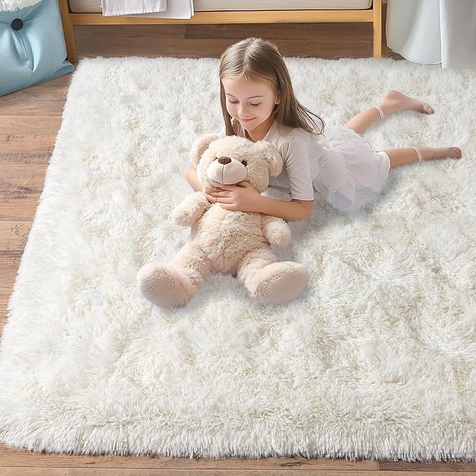 Pionblank Fluffy Area Rug for Bedroom 5x7, Plush Non Slip Rugs, Cream White | - Image 7