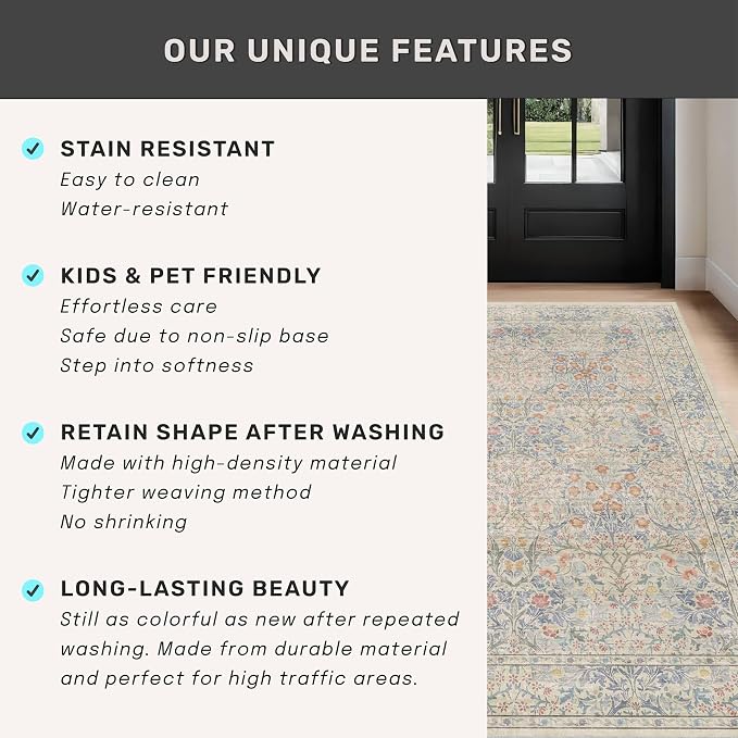 Vintage Beige Blue 3x12 Runner Rug - Image 8