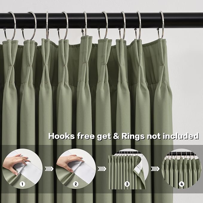 Pinch Pleated Sage Green Blackout Curtains 102 Inches Long, Window Treatment - Image 2