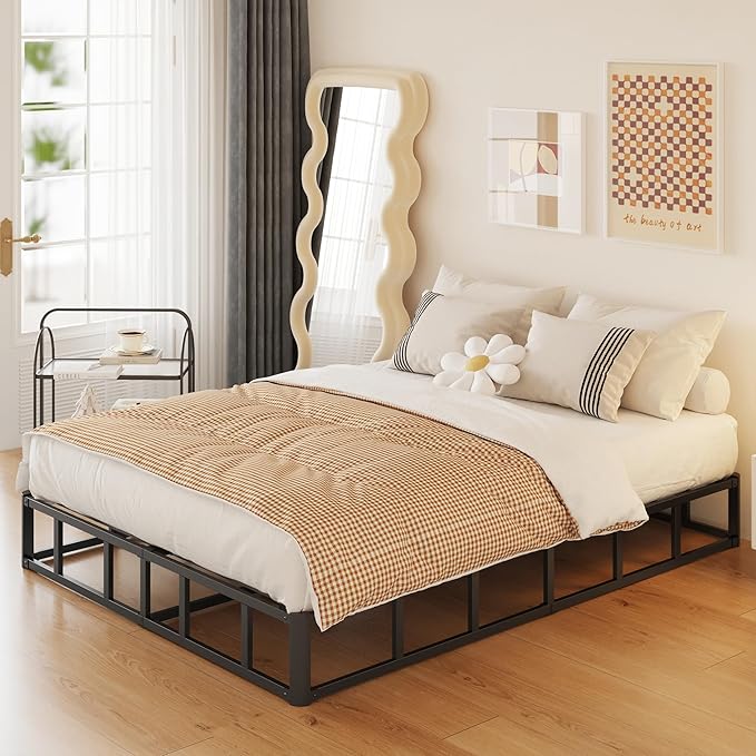 10 Inch High Profile Full Size Box Spring Heavy Duty Metal Box Spring Full Size with Fabric Cover, Sturdy Mattress Foundation, Easy Assembly, Noise Free, Black