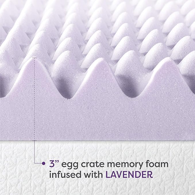 Best Price Mattress 3 Inch Egg Crate Memory Foam Mattress Topper with Soothing Lavender Infusion, CertiPUR-US Certified, Dorm Essentials, King
