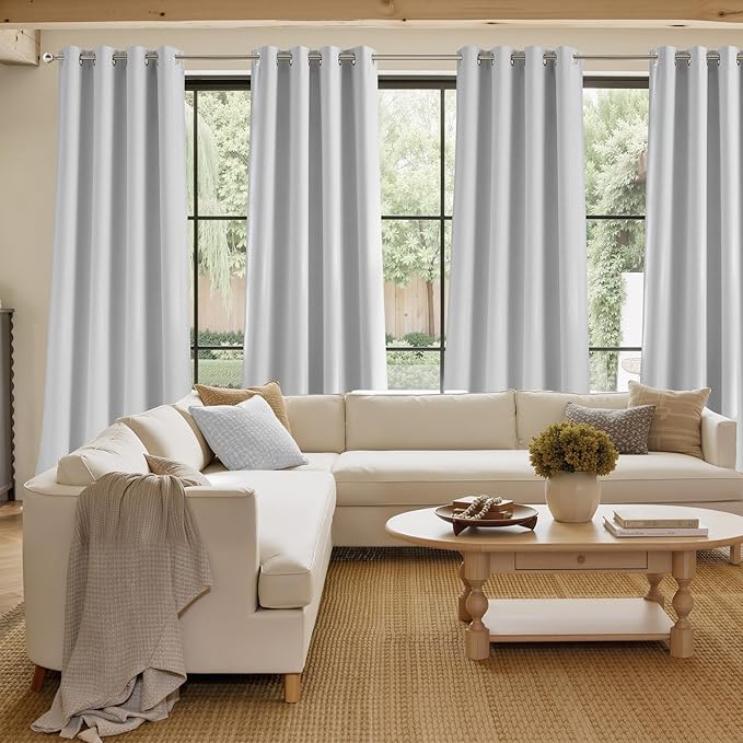 NICETOWN Short Faux Linen Greyish White Blackout Curtains 63 inches Long - Image 4