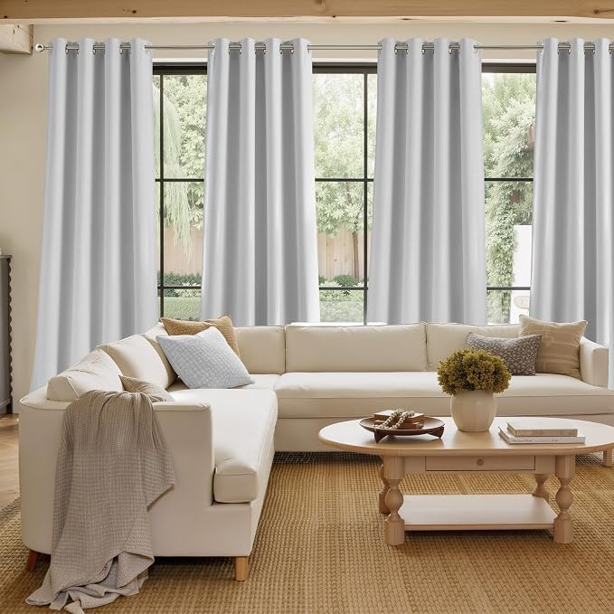 NICETOWN Faux Linen Greyish White Blackout Curtains 84 inches Long - Image 4