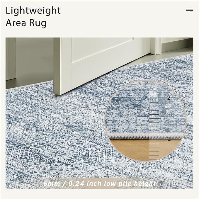 Soalmost 5x7 Area Rugs Blue Low Pile Washable Trendy Faded Style Rug | Vintage - Image 6