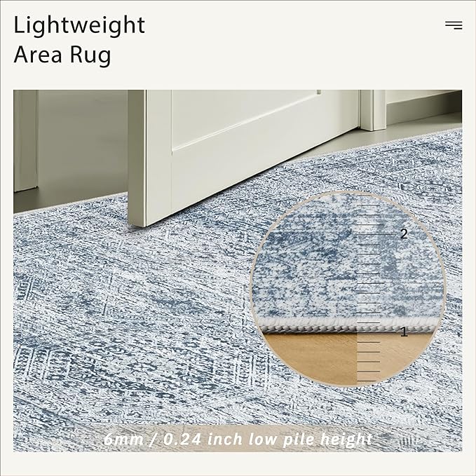 Soalmost 6x9 Area Rug for Living Room Washable Rugs Non-Slip Blue | Low-Pile - Image 6