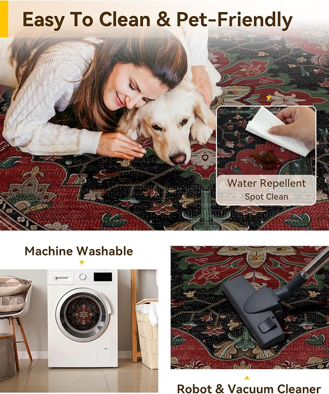 RELEANY Washable Area Rug, Round 10ft, Water Repellent, Pet Friendly, Vintage - Image 5