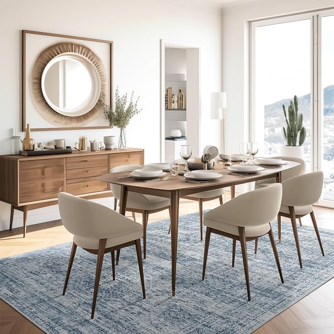 Soalmost 6x9 Area Rug for Living Room Washable Rugs Non-Slip Blue | Low-Pile - Image 7