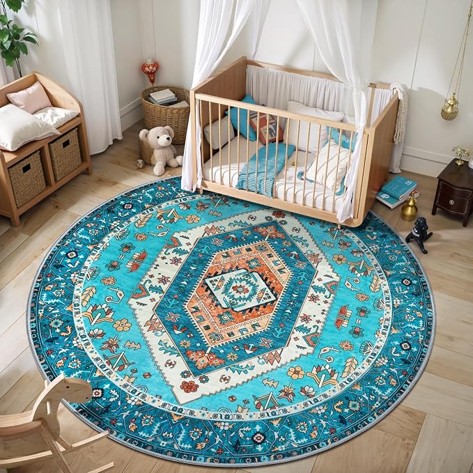 SERISSA 4ft Washable Non Slip Round Boho Area Rug - Image 2