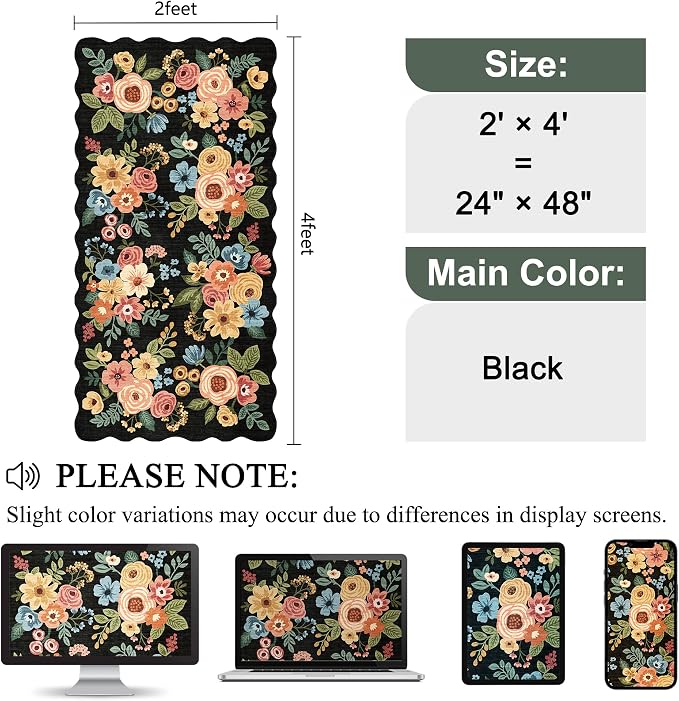 DUKINO 2x4 Rug for Entryway, Floral Washable Kitchen Rugs Non Slip, Low Pile - Image 2