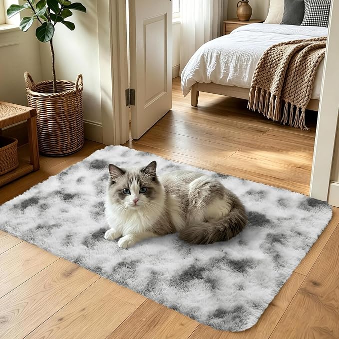 3x5 Tie-Dyed Grey and White Fluffy Area Rug Non-Slip - Image 2