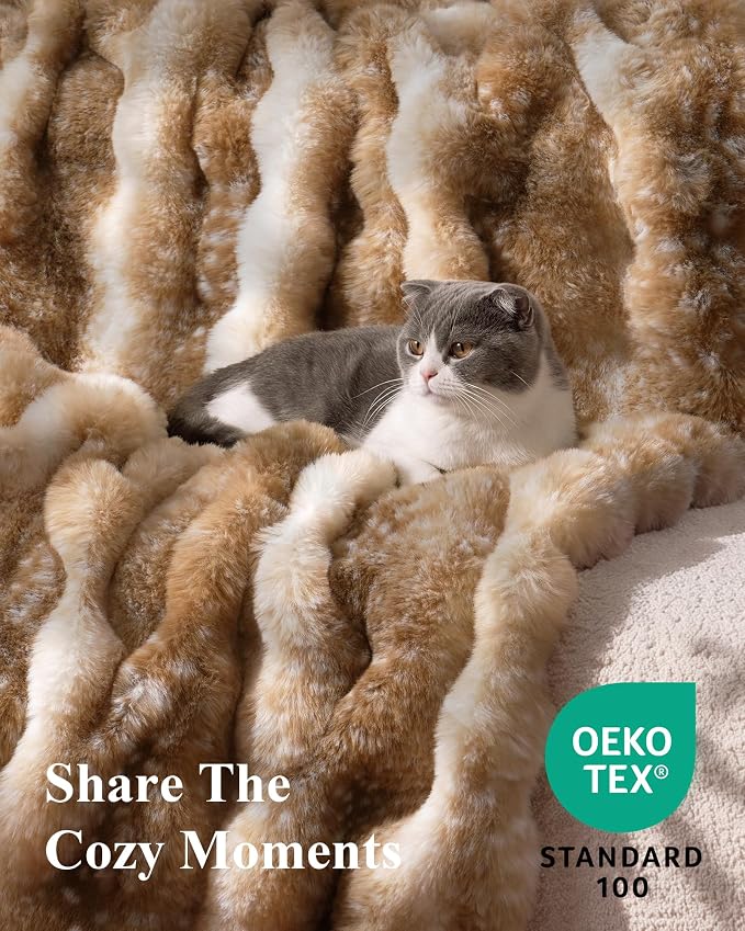 Ultra Soft Cozy Faux Fur Throw Blanket, Fuzzy Plush Thick Bubble Blanket - Image 8