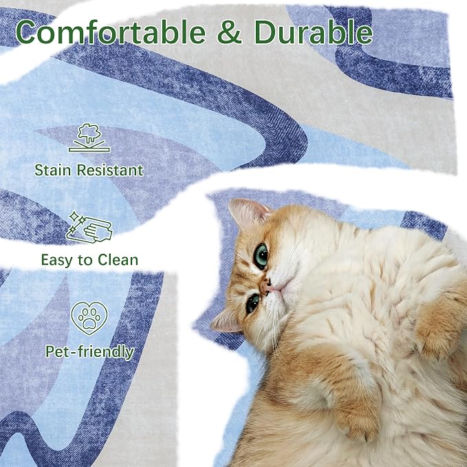 Area Rug 4x6 Blue Rug Washable Rugs Non Slip Low Pile Small Carpet - Image 3