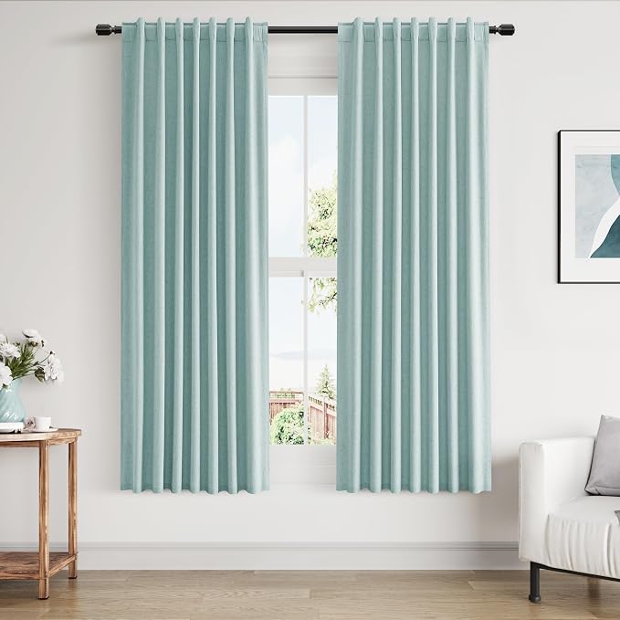100% Blackout Linen Curtains 63 Inch Length 2 Panels Set by Guken
