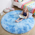 Amdrebio Tie-Dyed Light Blue Round Circle Rug 5Ft by Amdrebio