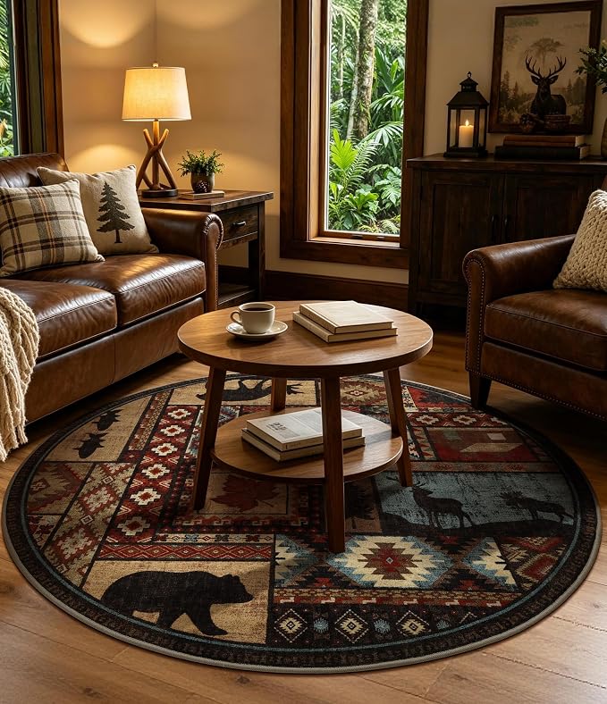 Rustic Round Rug 4ft, Washable Circle Rug - Image 3