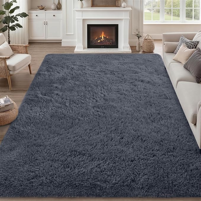 9x12 Area Rug Living Room Bedroom: Fluffy Plush Shag Carpet Grey | by Luxturiy