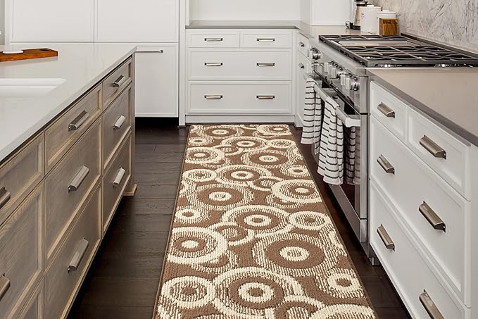 Custom Length Cut to Size Modern Farmhouse Carpet Runner Rug for Hallways, Non Slip Rubber Backed, 31 inch Wide X Customized Length, Geo Brown, 31 inch X 3 feet, Doormat Size