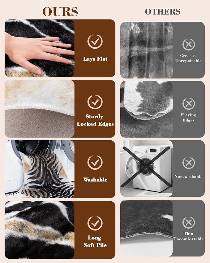 Zebra Print Rug for Living Room, Faux Fur Zebra Hide 6.2x8.2 Feet Animal Skin - Image 4
