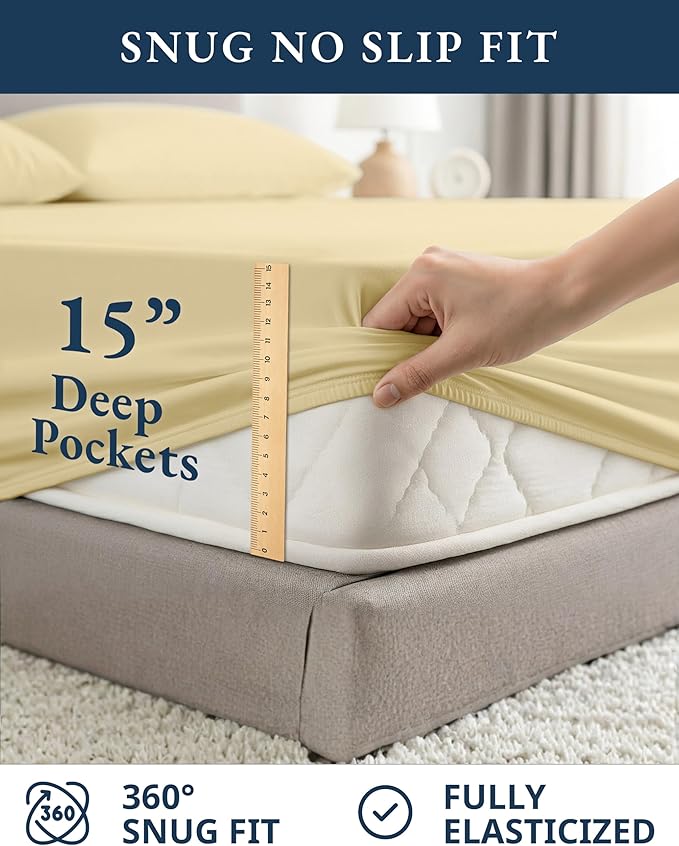 LANE LINEN 100% Organic Cotton Sustainably Produced Twin XL Bed Sheets, Mercerized Fully Elasticized Percale Perfect for Hospital Bed & Dorm Room, Reinforced Seams Twin XL Sheets-Vanilla