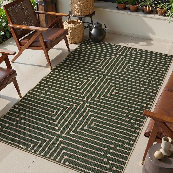 Lahome Green 3x5 Entryway Rug, Non Slip Maze Line Easy Jute Washable Rug | - Image 2