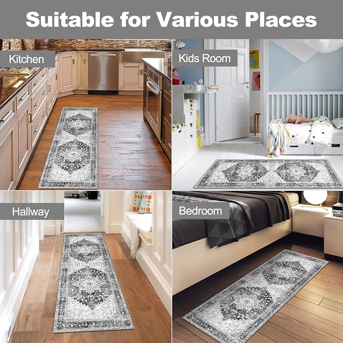 Yamaziot Washable Runner Rug, 2x5 Non-Slip Boho Vintage Hallway Kitchen Rug | - Image 6
